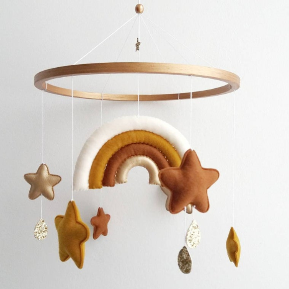 Personalized nordic kdis nursery room gifts montessori felt stars rainbow design boho nursery baby crib mobile toys