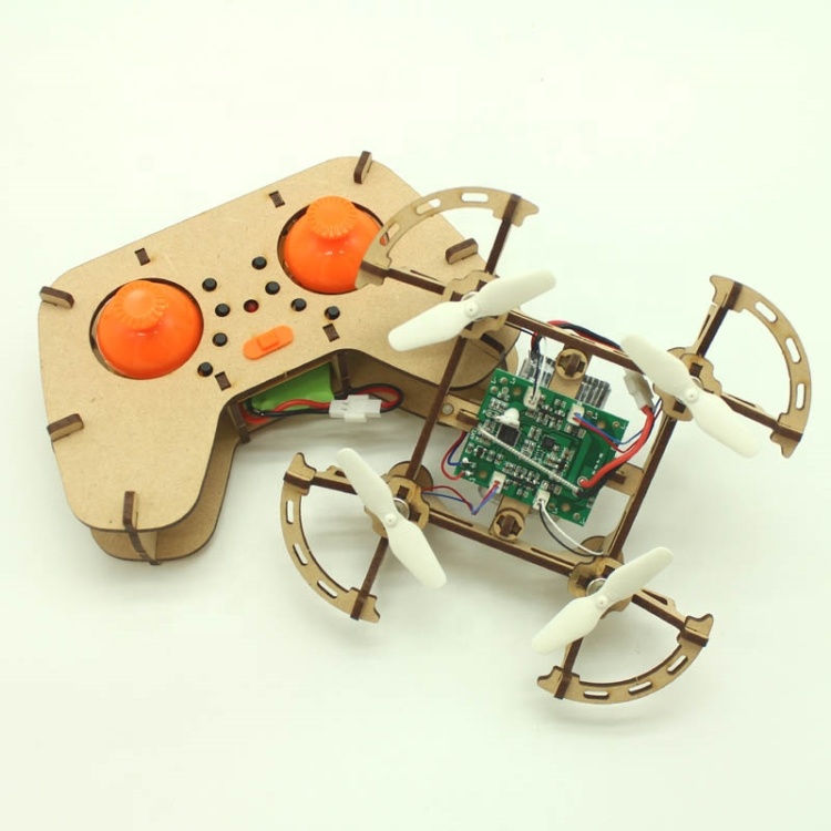 XYQ-1 Aircraft Wooden Drone STEM Education Kids Quadcopter Toy Pocket Aircraft Assemblv Drone Sideward Flicht LED DIY Drone