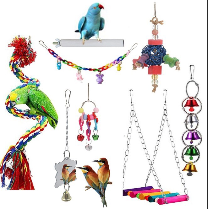 Factory Multi Style 8 Packs Bird Chew Toy Set Swing Ladder
