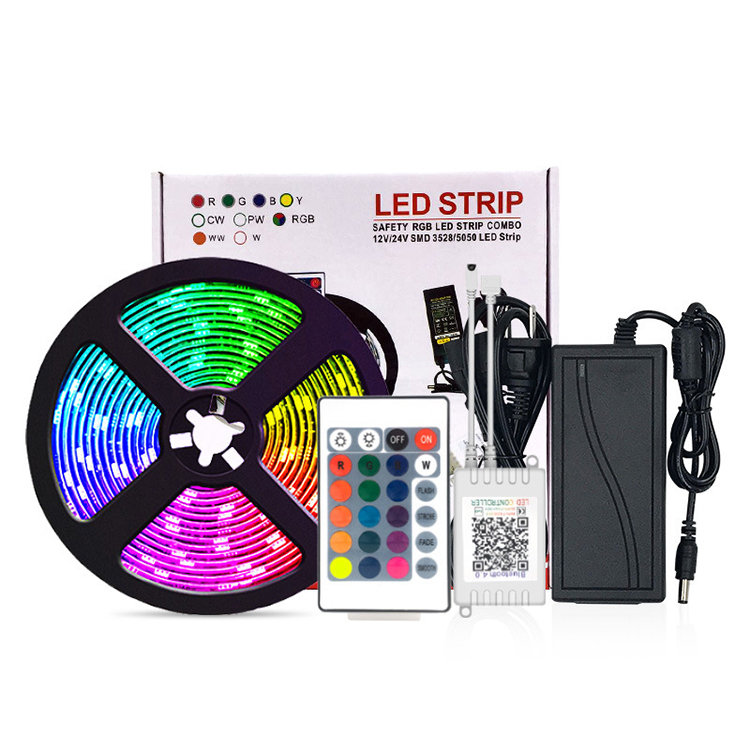 YJN5605 дешевой цене бар 24 клавиши 5050 RGB Красочные Bluetooth пульт дистанционного управления светом 12V низшее напряжение светодиодные полосы света