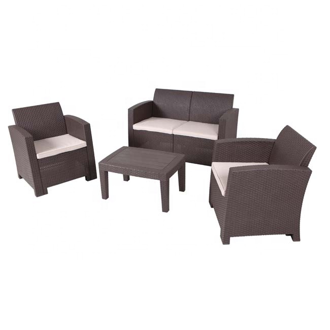 4pcs Garden Rattan Sofa Set Plastic Injection Outdoor Furniture With Cushion