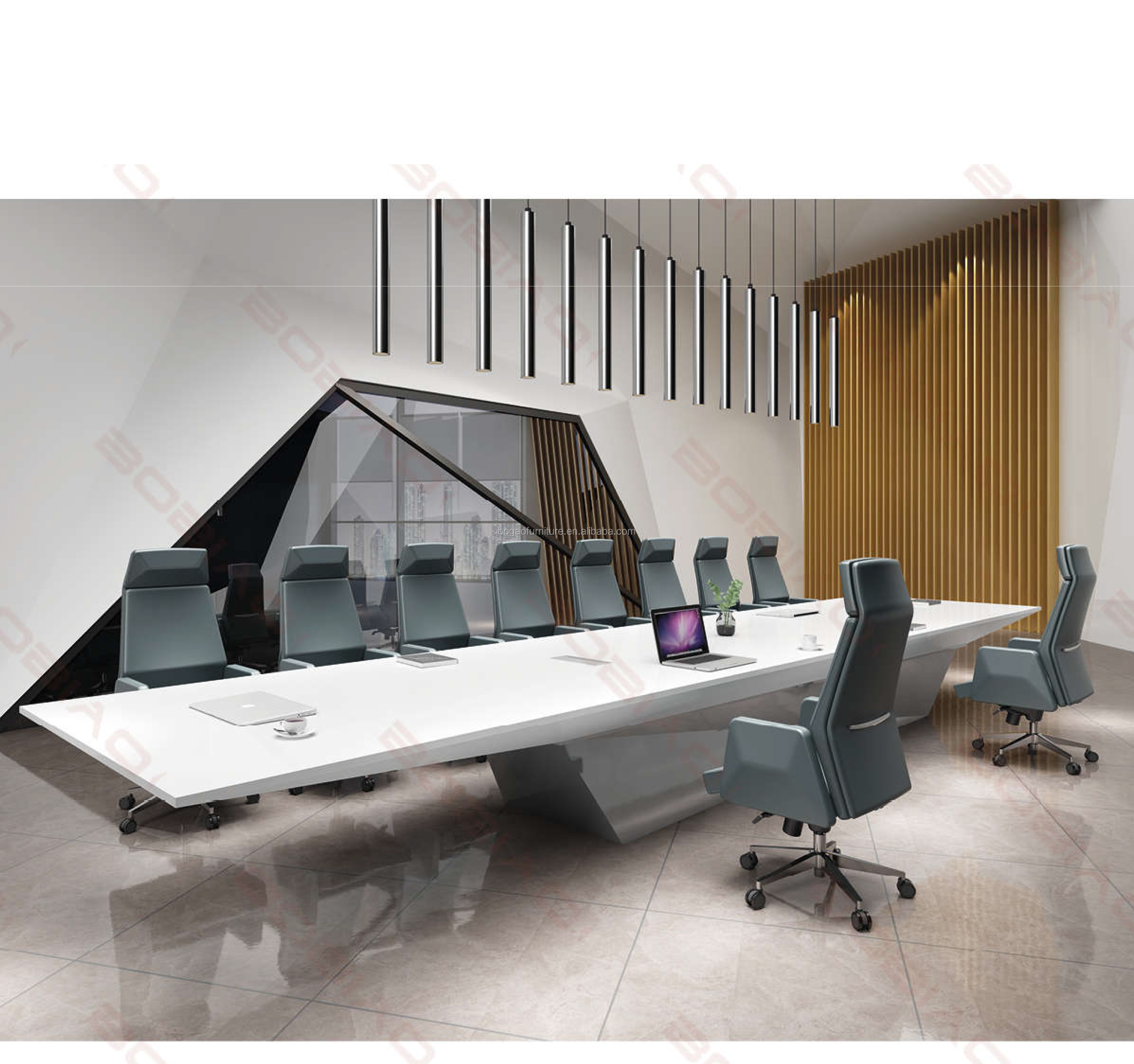 White Modern Glossy large 8-12 Person Office Furniture O.E.M. Customized Conference Table
