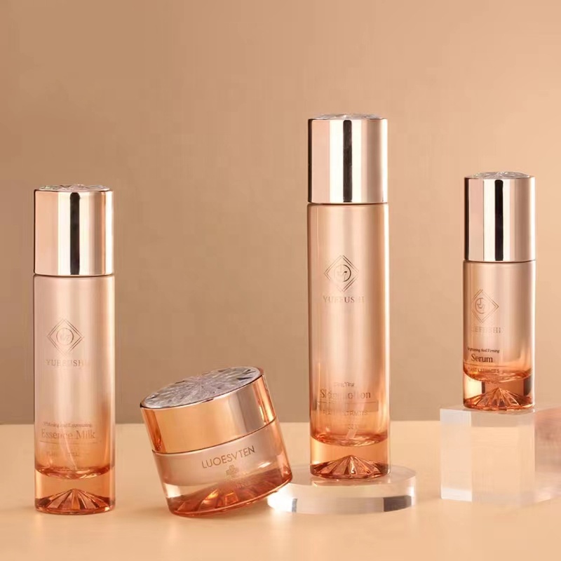 Cosmetic Beauty Containers Serum Bottle and Cream Container Facial 100ml Lotion bottle Toner Skin Care orange glass bottle
