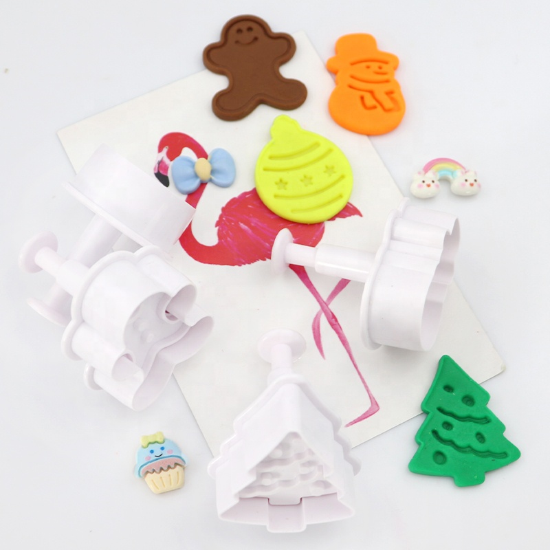 S019 Food Grade Christmas Baking Cake Custom Plastic Press Cookie Cutters Sets diy home handmade clay children paly use