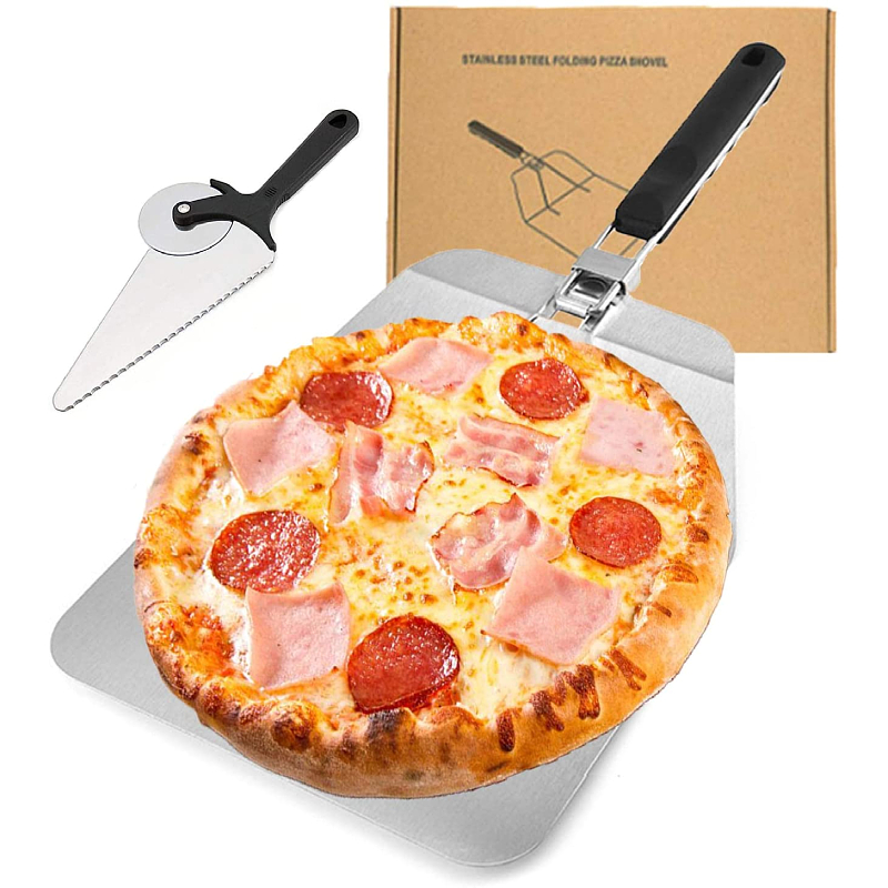 Hot Sale Food Grade Big Size Stainless Steel Soft Handle Pizza Turner Pizza Tool Pizza Peel with Folding Handle