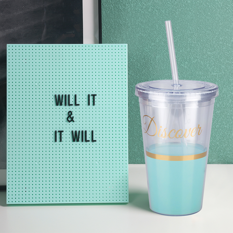RTS Travel Mug Printed Clear Transparent Plastic Drink Sippy Cup Tumbler With Lids