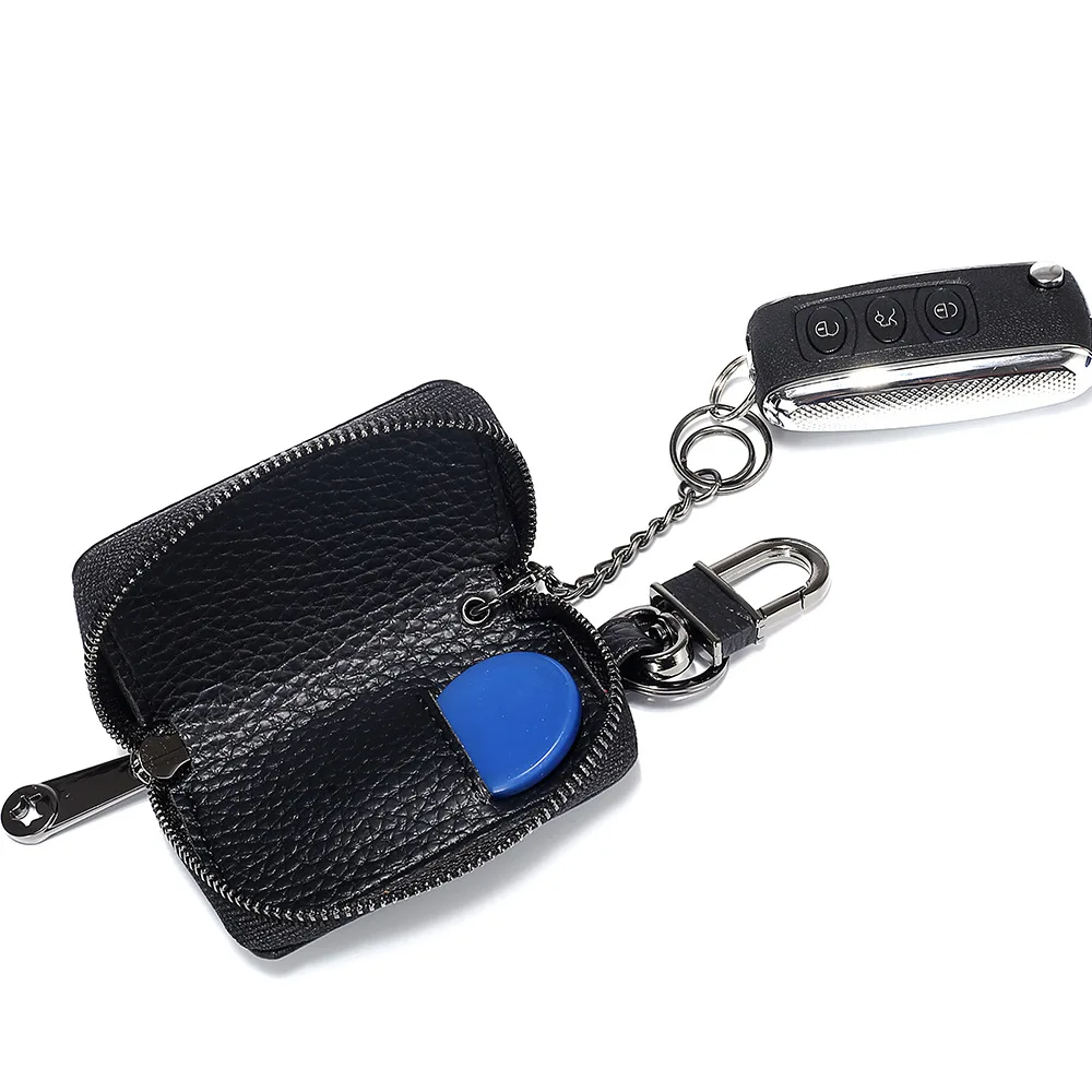 New Leather RFID Car Key Signals Blocker Case with Key Hook Antitheft Car Keyless Pouch