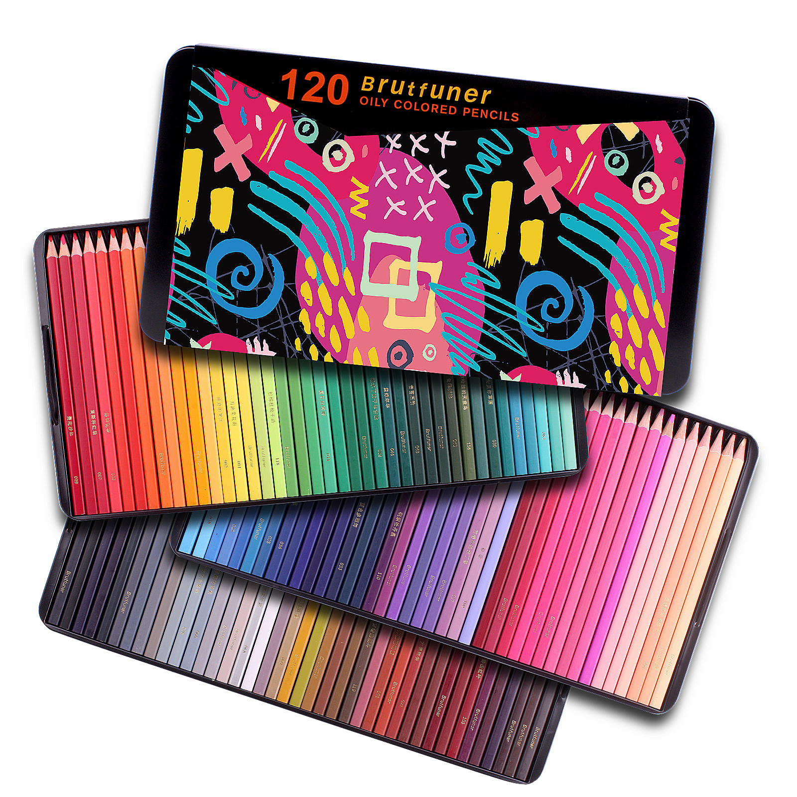 Brutfuner 120/180/520 Colored Pencils Professional Set Soft Wax-Based Core Drawing Art Sketching Shading & Coloring Tin Box