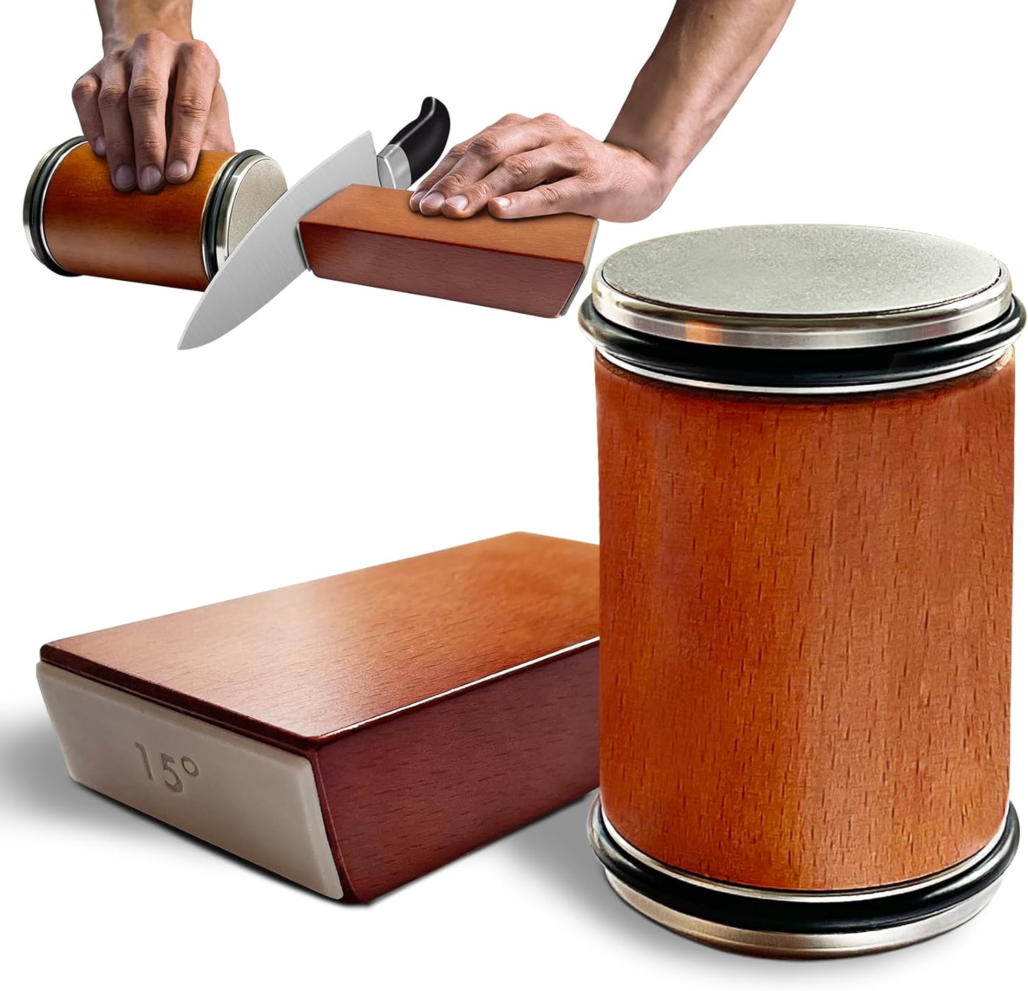 Wooden Oval Afilador De Cuchillos Manual Knife Sharpening Kit Tumbler Diamond Knives Sharpener Steel Rolling Knife Sharpener
