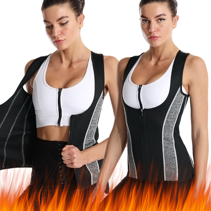 Women Front Zip Sweat Suit Body Shaper Slimming vest Loss Weight Polymer Sauna Sweat Shaper Vest