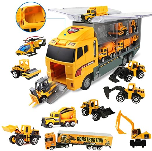 Amazon hot Seller 6 in1 Diecast Construction Radio Control Toy Vehicles Mini Engineering Truck Toys