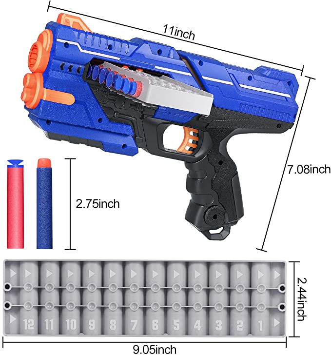 12 Continuous Shooting Dart Barrels, 60 PCS Refill Darts and 1 Protective Glasses Holiky Toy Guns