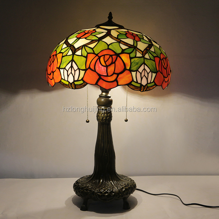 LongHuiJing 16Inch Handmade Glass Desk Lights Beads Stained Glass Lampshade Tiffany Table Lamp with decor base
