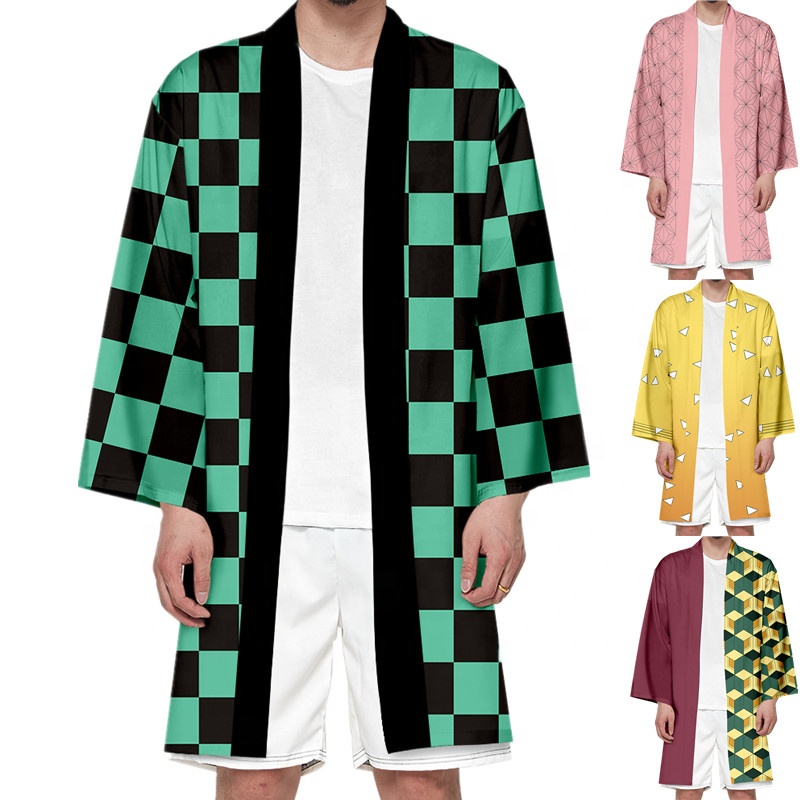Demon Slayer Kimetsu No Yaiba Tanjiro Kamado Cosplay Costume Cloak Kimono Haori Yukata Zenitsu Disfraz Halloween Anime Clothes