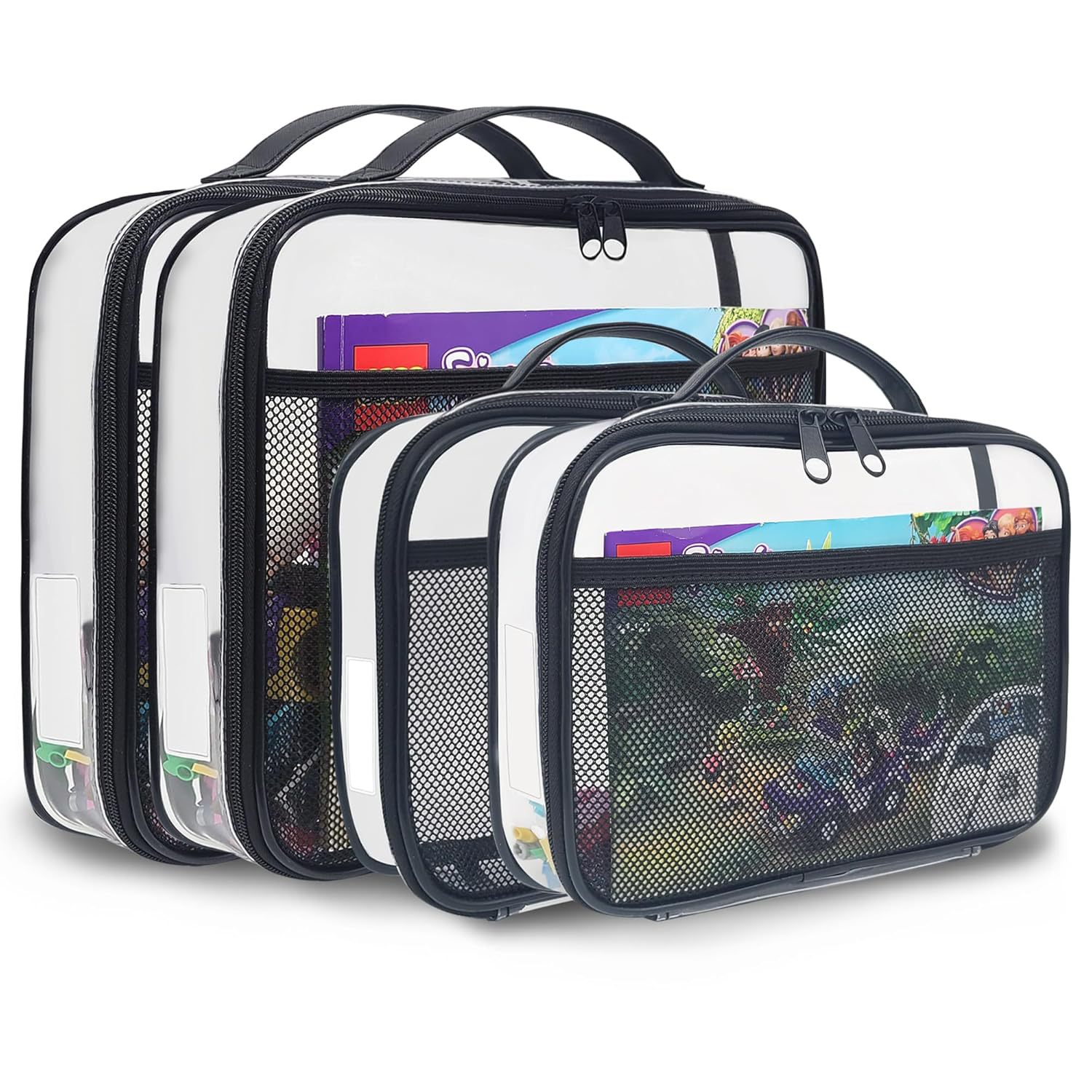 Clear PVC Toy Storage Bags Toiletry Bags Waterproof Kids Zippered Toy Organizing Bags for Building Blocks Puzzle Stationery