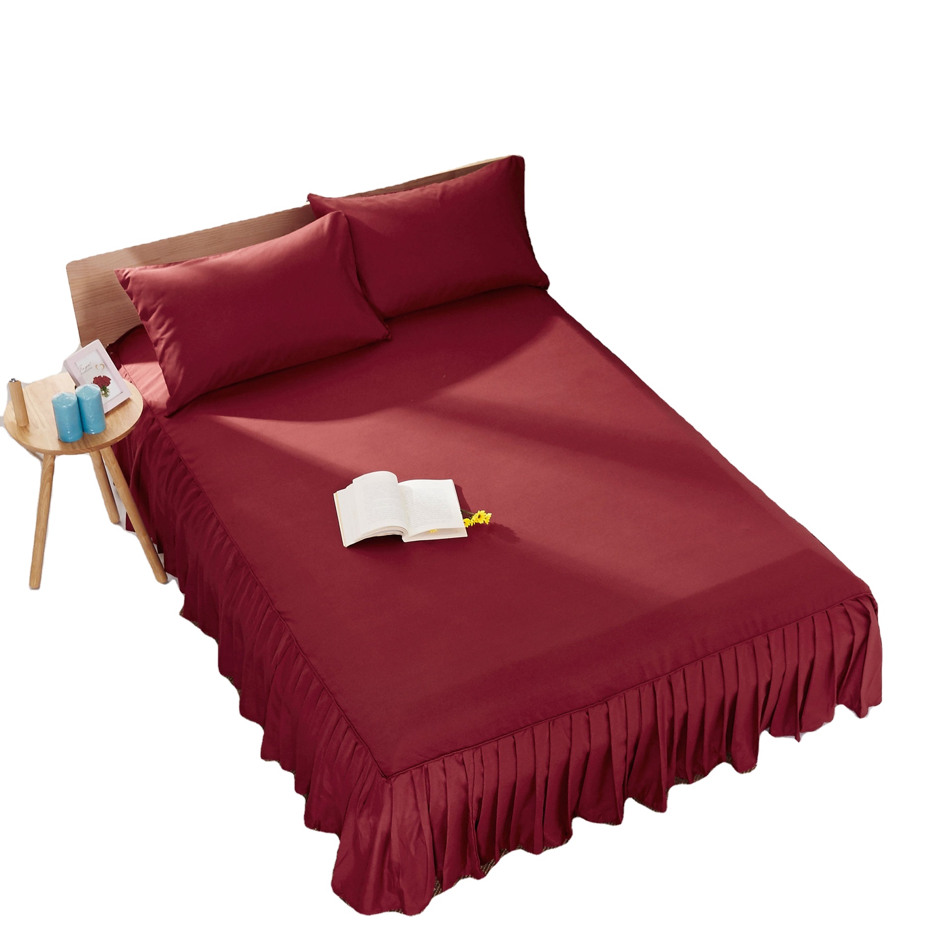 OEM ODM Custom Comfortable Hotel Home Living Bed Skirt Solid Pleats Cotton Bedding Sheet