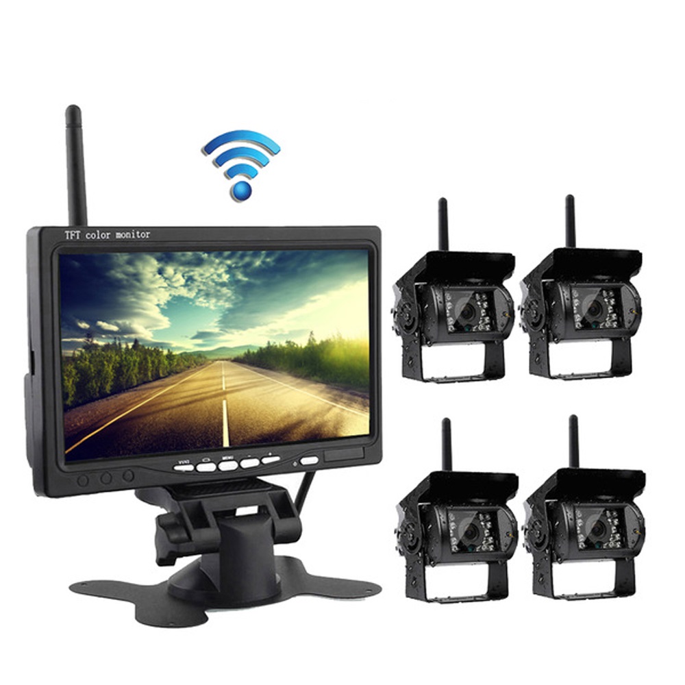 4CH 7 inch DVR Monitor WiFi Parking Aid Bus Rear View Camera System Truck Wireless Reversing Camera