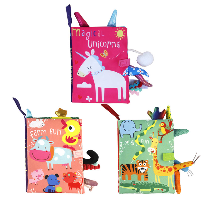 Dinosaur ocean Farm Jungle tail Animals story book baby soft Fabric cloth book for Baby toy