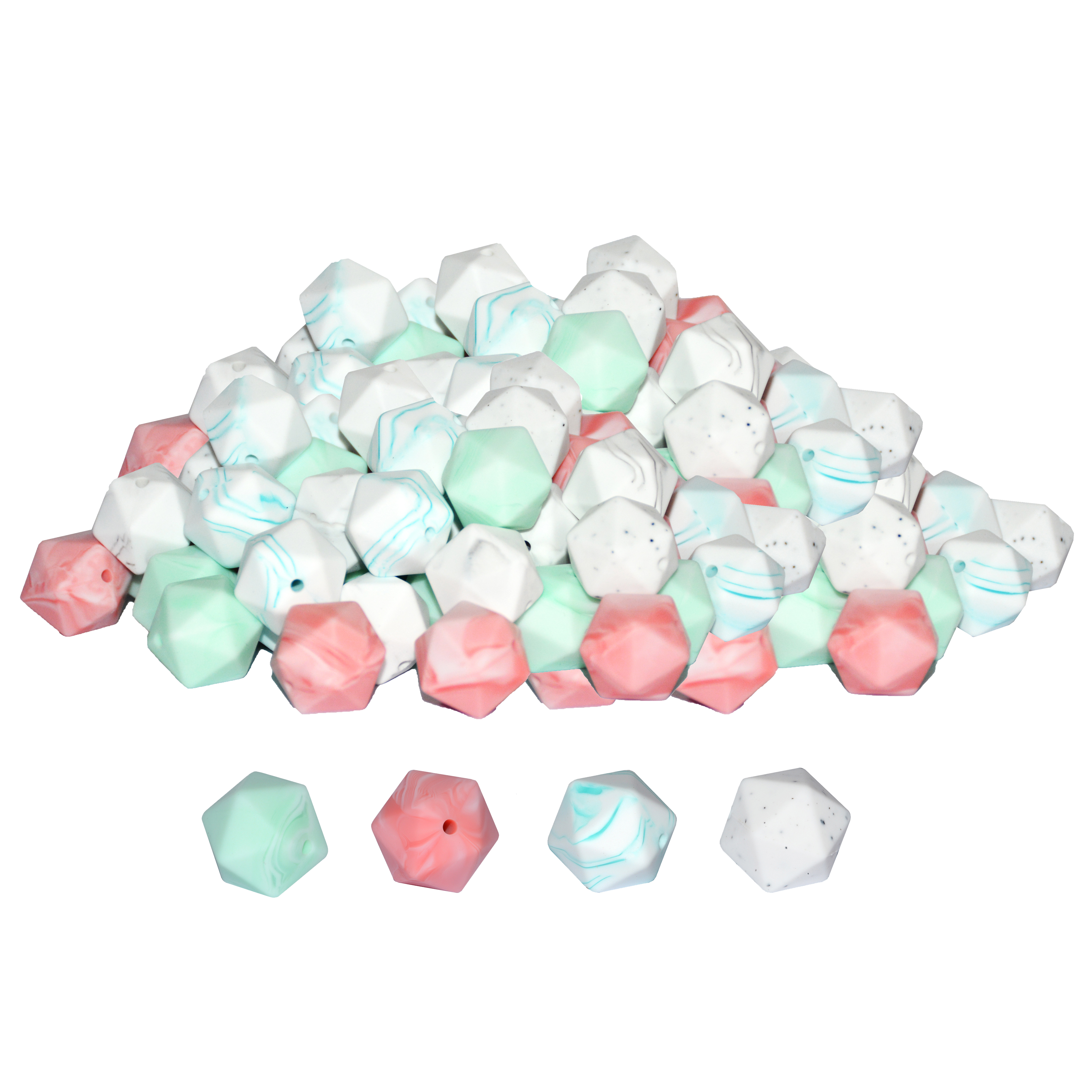 Оптовая продажа, свободный пищевой BPA бесплатно Icosahedron, мягкий детский жевательный прорезыватель, силиконовые бусины для прорезывания зубов, ювелирные изделия