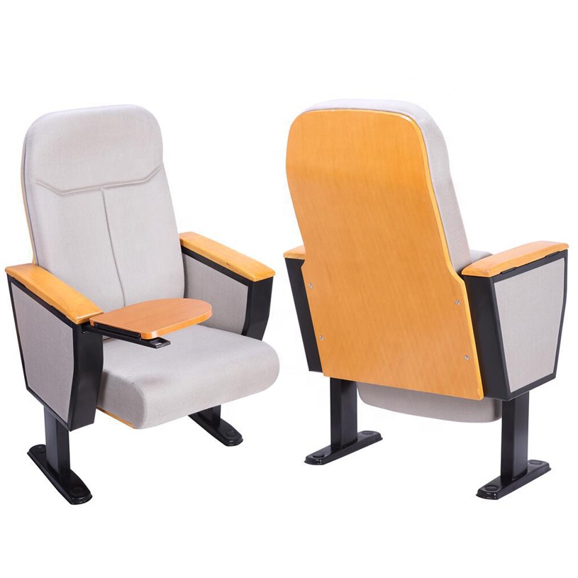 Light Gray Chair For Auditorium University Audience Meeting Hall Chair with Wood Back Folding Lecture Room Chair Furniture