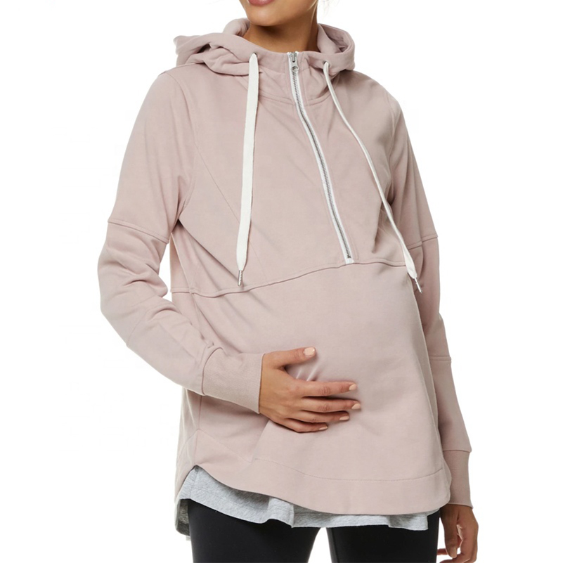 half zipper drawstring fall plain long sleeve cotton maternity hoodie nursing women plus size pullover hoodies