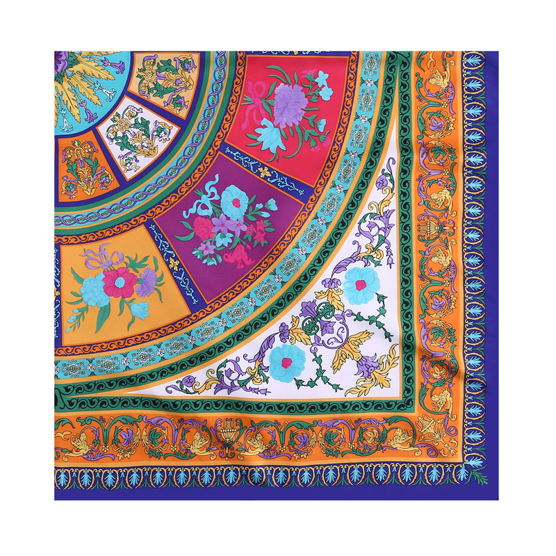 130cm custom logo women desinger luxury floral silk hijab scarf square 100% real all silk scarves neck bandanna edge scarf