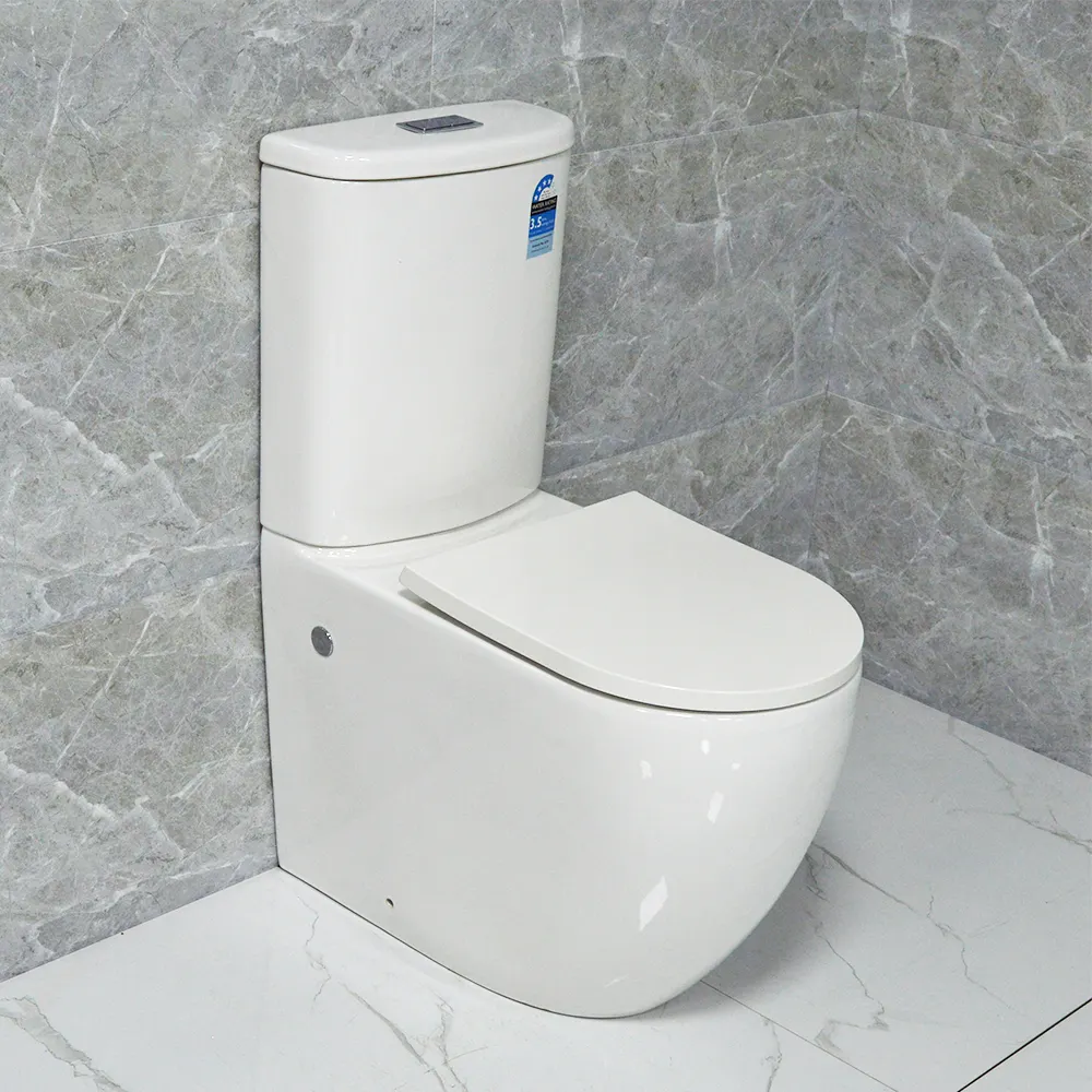 Australian standard watermark two piece toilet p-trap back to wall wc rimless white color ceramic toilet UF soft close seat