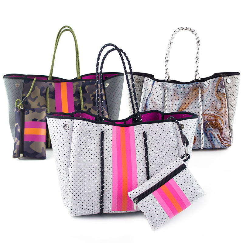 Best selling neoprene beach bag 2021 wholesale leopard printing neoprene tote bag