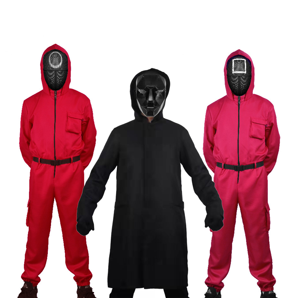 Squid Game Same Boss Dust Coat Costume Halloween Cosplay With Belt mittens