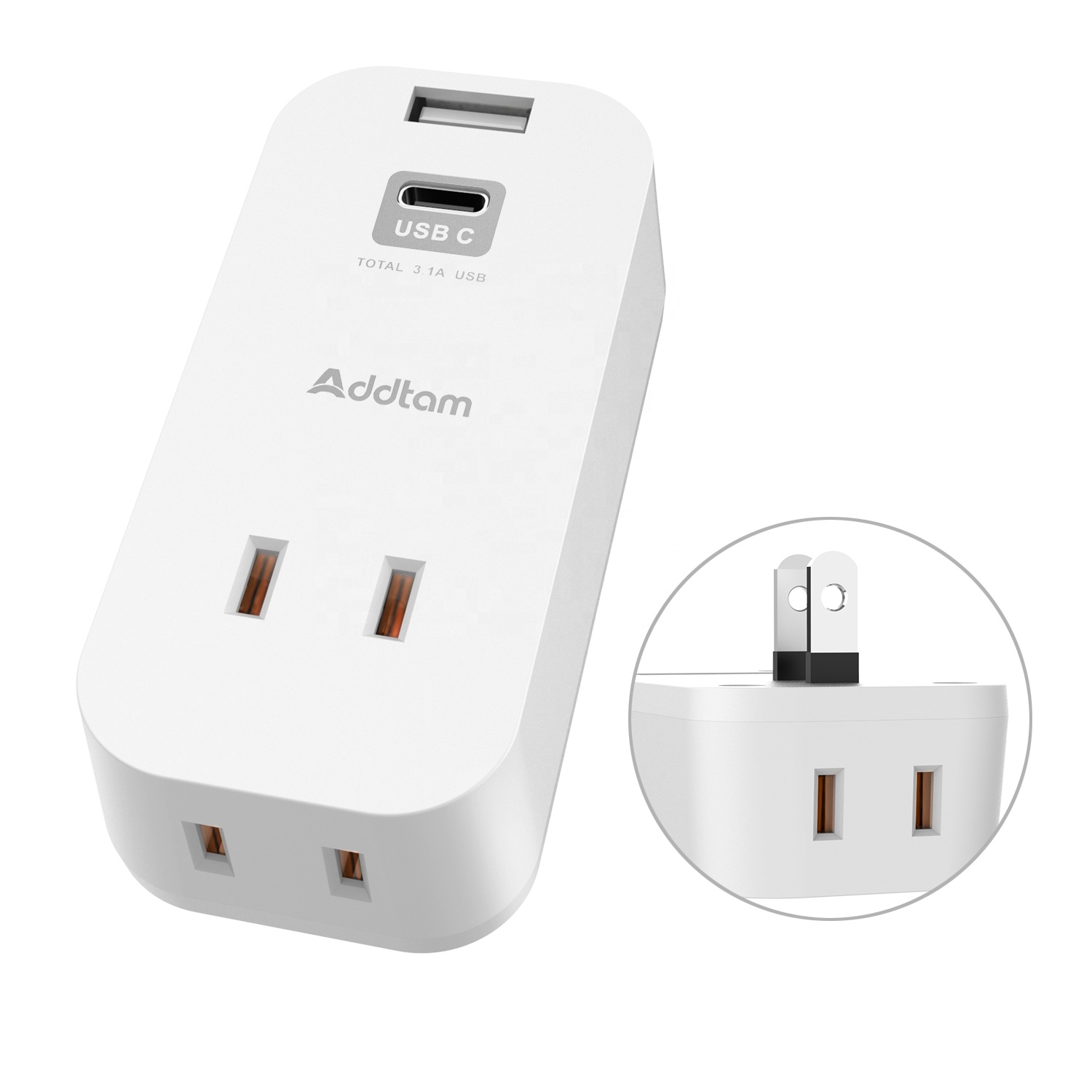 Japan PSE Standard Mini travel adaptor Space-saving small taps with USB-A and USB-C port 5V 3.1A