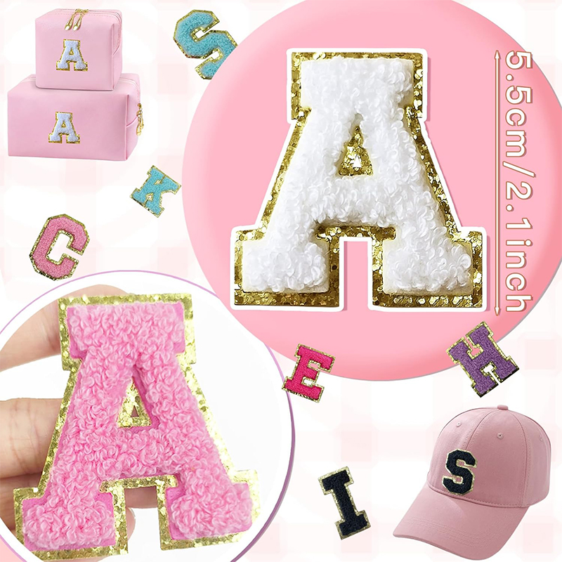 New Merry Christmas 26 Alphabets Gold Glitter Border Alphabet Embroidery Iron On Chenille Letter Patches For Garment