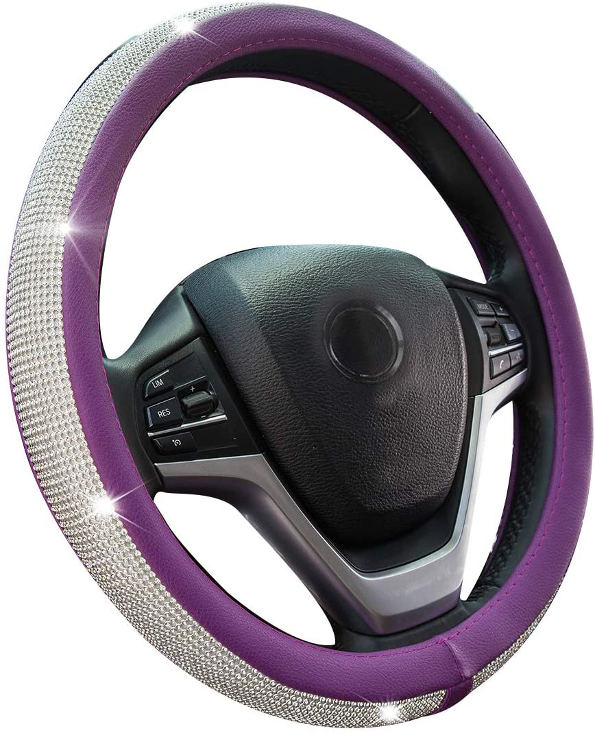 New Diamond Leather Steering Wheel Cover with Bling Bling Crystal Rhinestones Steering