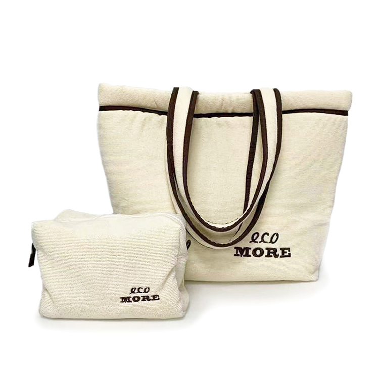 Custom logo towel cloth handbags makeup bag recycled cosmetic product pouch terry RPET Towel Fabric