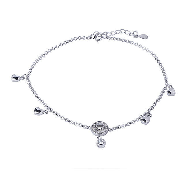 wholesale 925 sterling silver rhodium plated charm women anklet