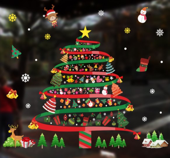 2021 Christmas glue-free electrostatic stickers window decoration Christmas window stickers shopping mall hotel decoration