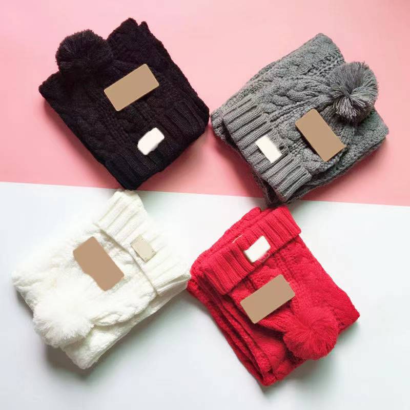 Women winter pom poms fur ball hat knitted beanies brand designer warm scarf and hat 2pcs set