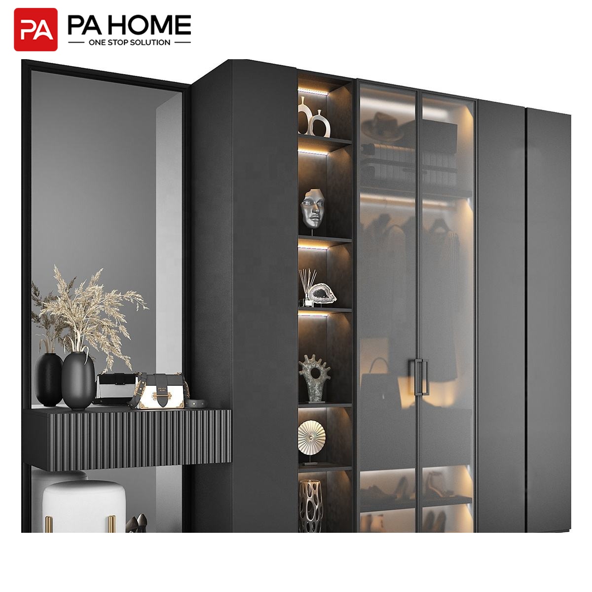 PA wooden dressing table with mirror bedroom wall cabinet clothes wardrobe latest design
