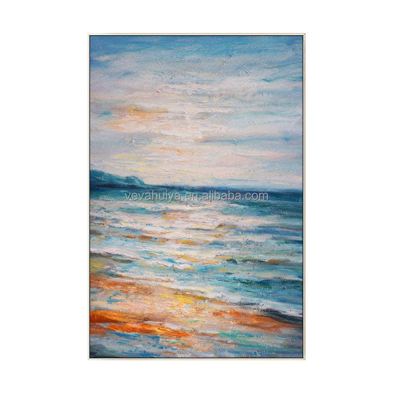 Modern Wall Decoration Art Handmade Oil Painting Abstract Seascape Canvas Painting for Dinning Room