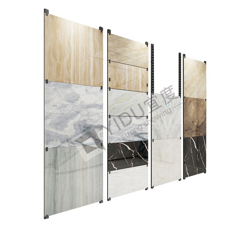 YIDU Factory Stainless Steel Adjustable Size Quartz Wall Mounted System Stone Perforated Tube Tile Display Stand