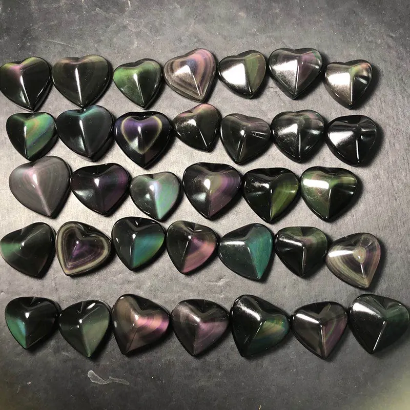 Natural Hand Carved Small Size Rainbow Obsidian Crystal Heart For Pendant
