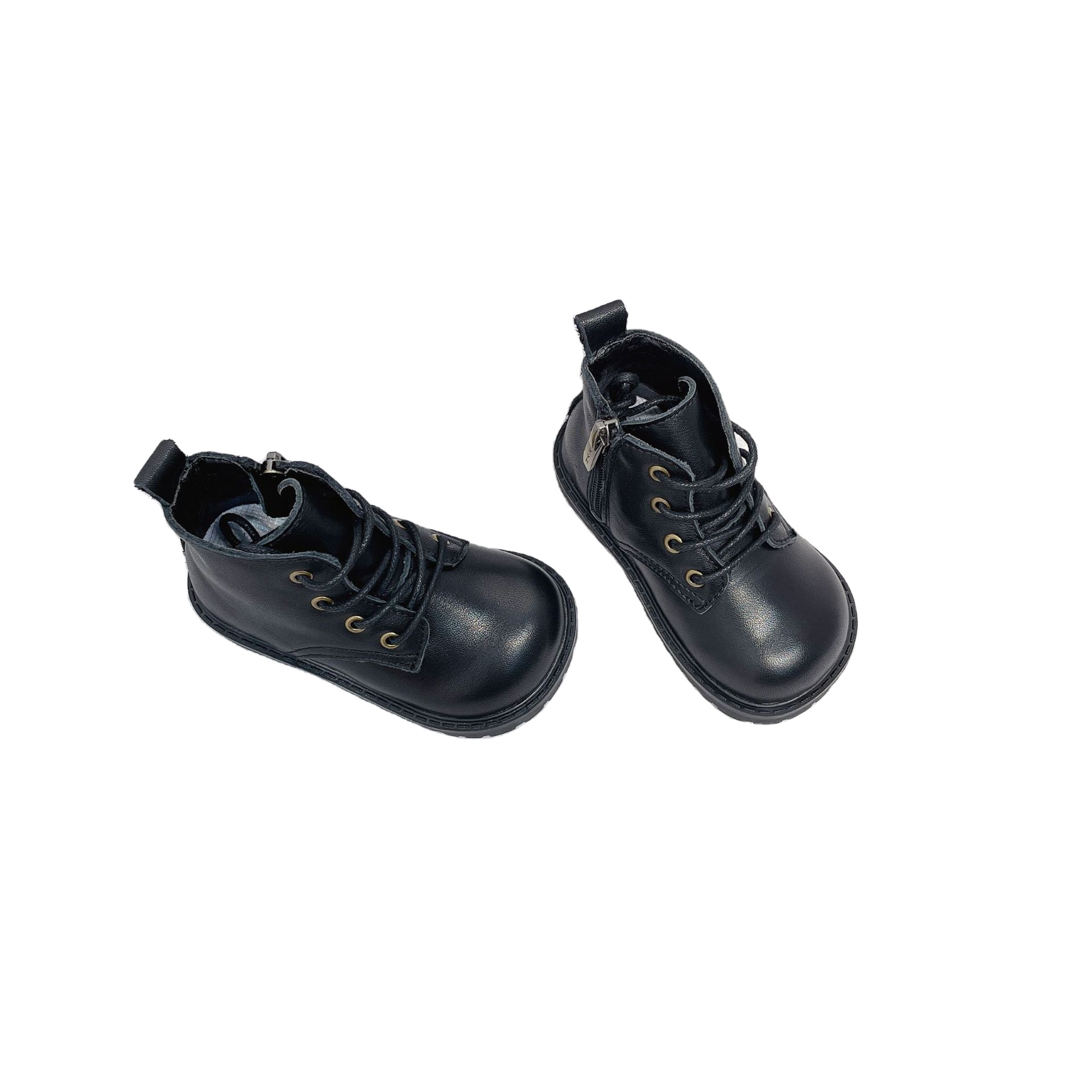 Korean version of round head girls leather short boots 2021 autumn winter new children's light soft bottom foreign style baby