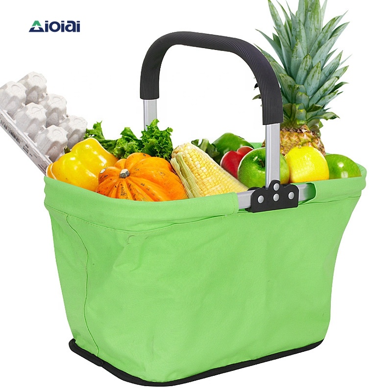Складная корзина для покупок AIOIAI для супермаркета, складная холщовая корзина для покупок с алюминиевой рамкой