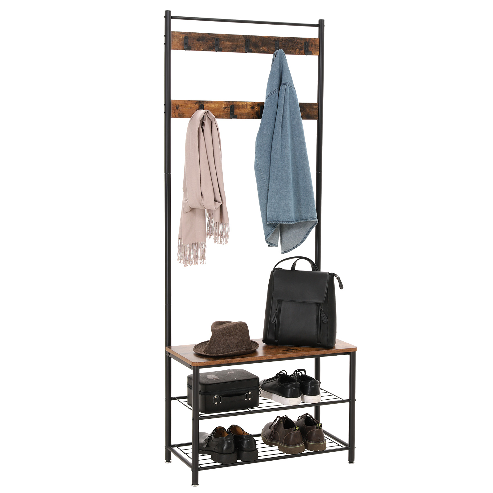 VASAGLE Wholesale home hallway coat rack tree vintage wooden coat rack with shoe storage