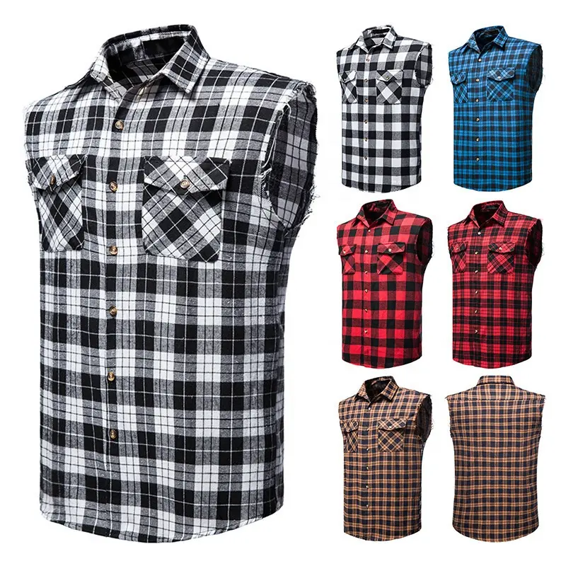 High quality new summer men's casual flannel plaid shirt sleeveless cotton plus size vest man tank tops shirts