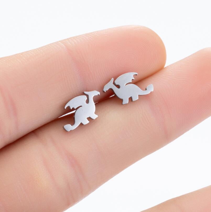 Various styles of stainless steel earrings Halloween butterfly elephant dinosaur shape Ear studs for women