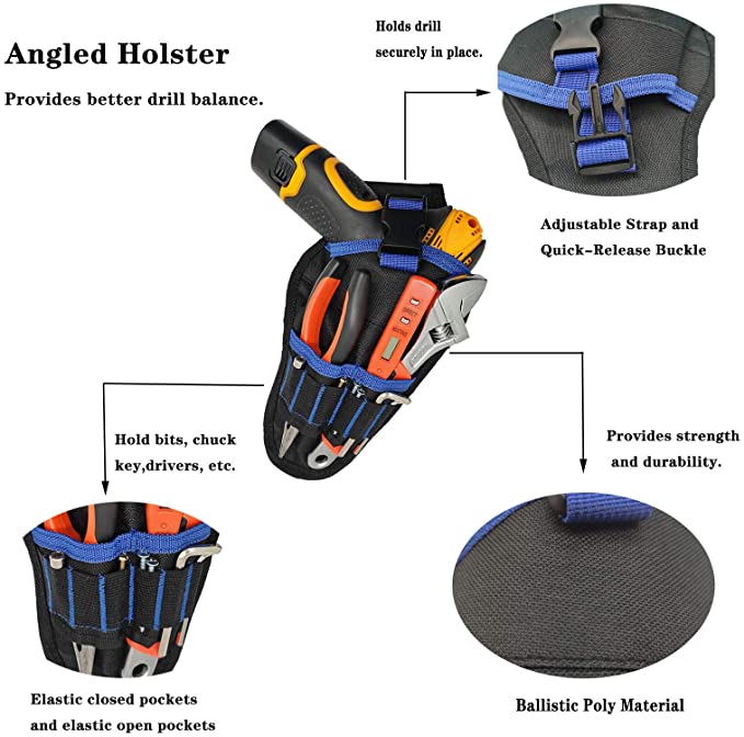 Aisenin Cordless Drill Holster Quick Traction Drill Holster Tool and Bit Storage Belt Attachment