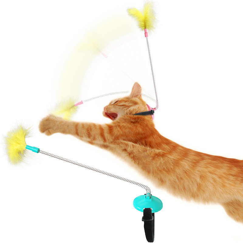 Creative pet toys cat feather tease stick self-entertainment cat toys windmill turntable cat toy collar