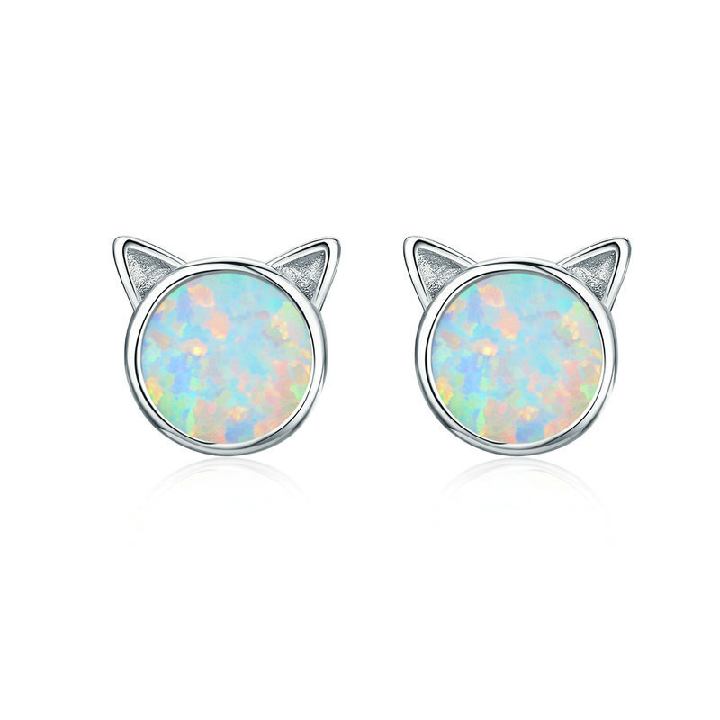 DIY hot selling earrings opal fashion trendy 925 sterling silver earrings cat stud earrings in stock wholesale