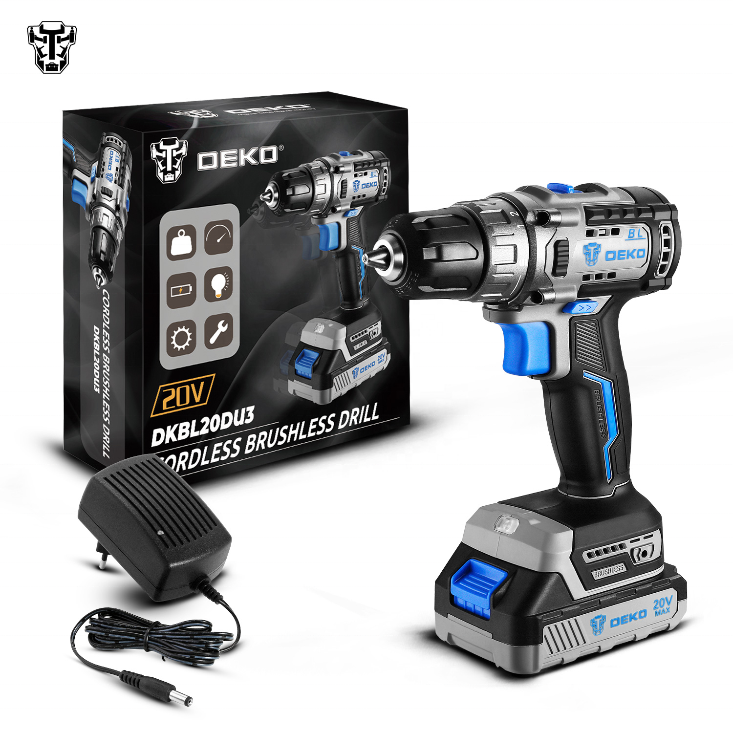 DEKO DKBL20DU3-H 20V 18 + 1, шуруповерт с крутящим моментом, дрель, бесщеточная Аккумуляторная дрель