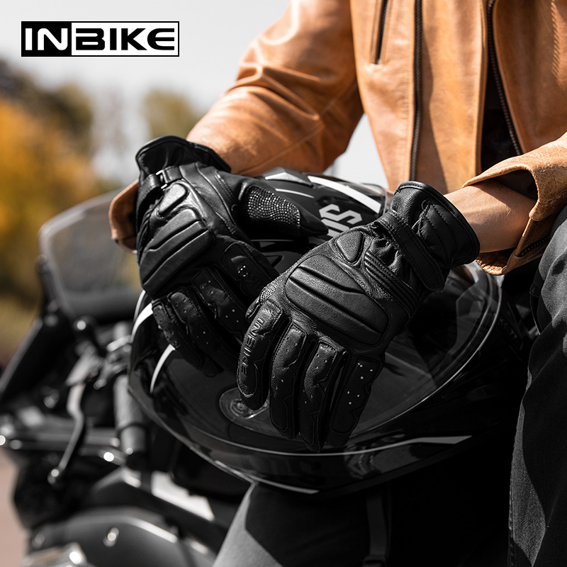 Кожаные перчатки INBIKE из козьей кожи, дышащие утолщенные эва перчатки 5 мм для сенсорных экранов, гоночные Мотоциклетные Перчатки CM310